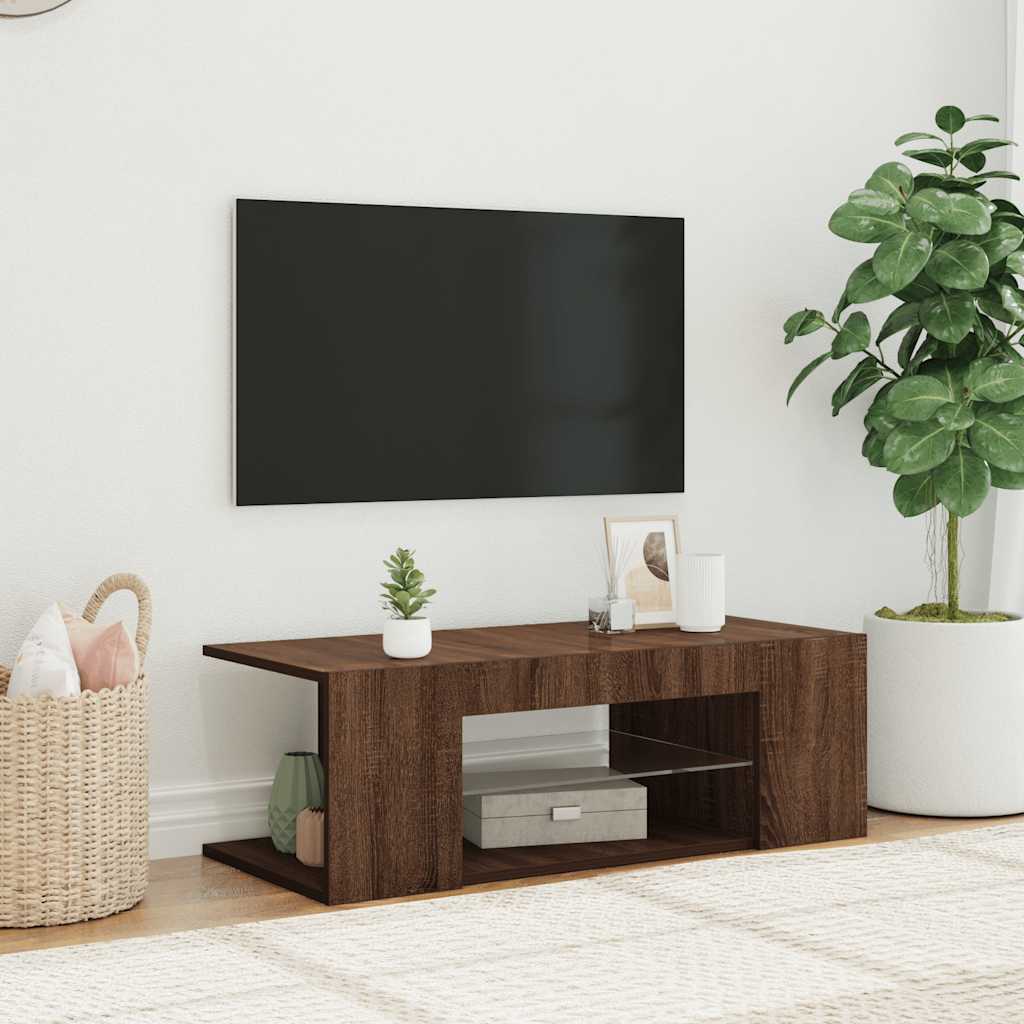 TV ormarić s LED svjetlima boja smeđeg hrasta 90 x 39 x 30 cm