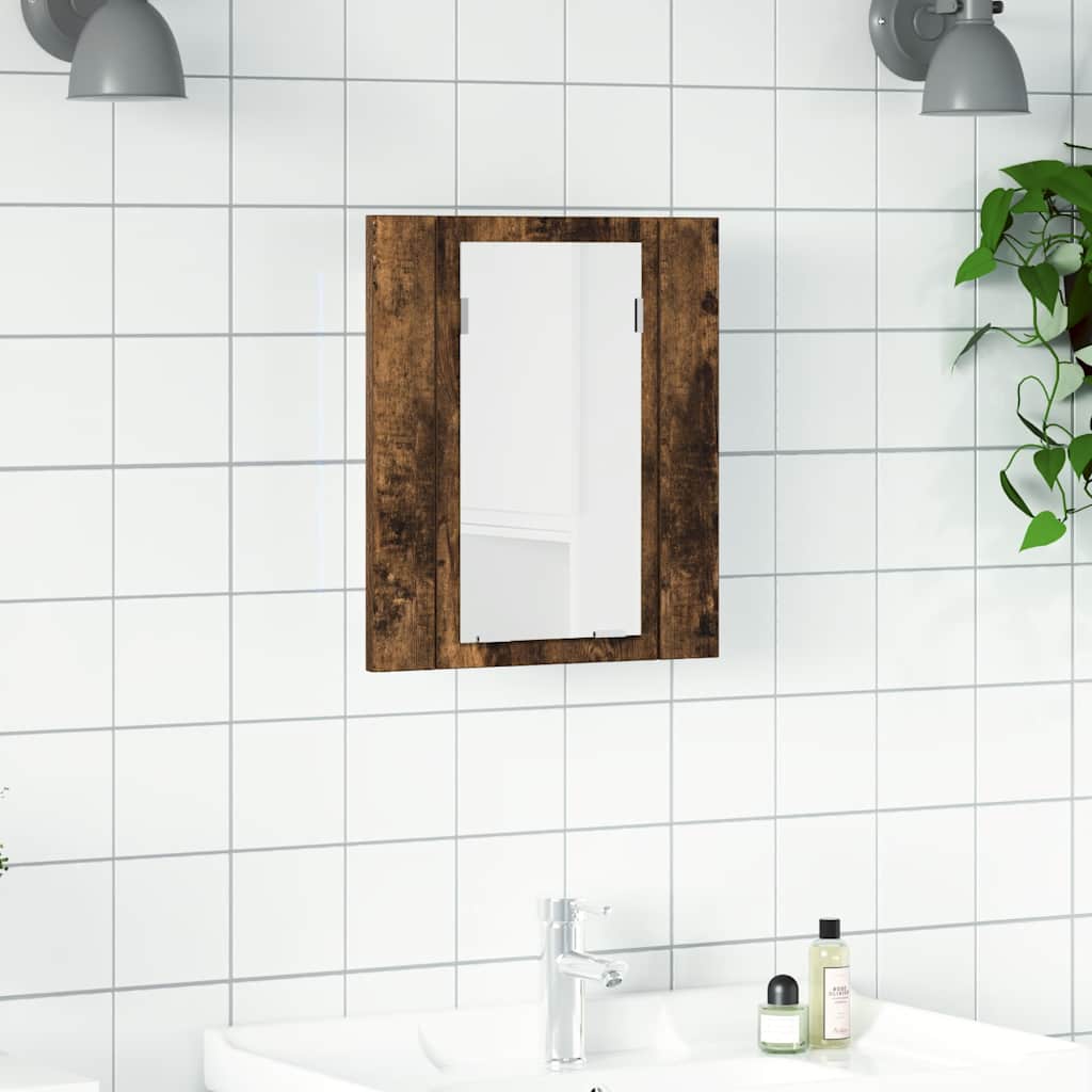 LED kupaonski ormarić s ogledalom boja hrasta 40x12x45cm drveni