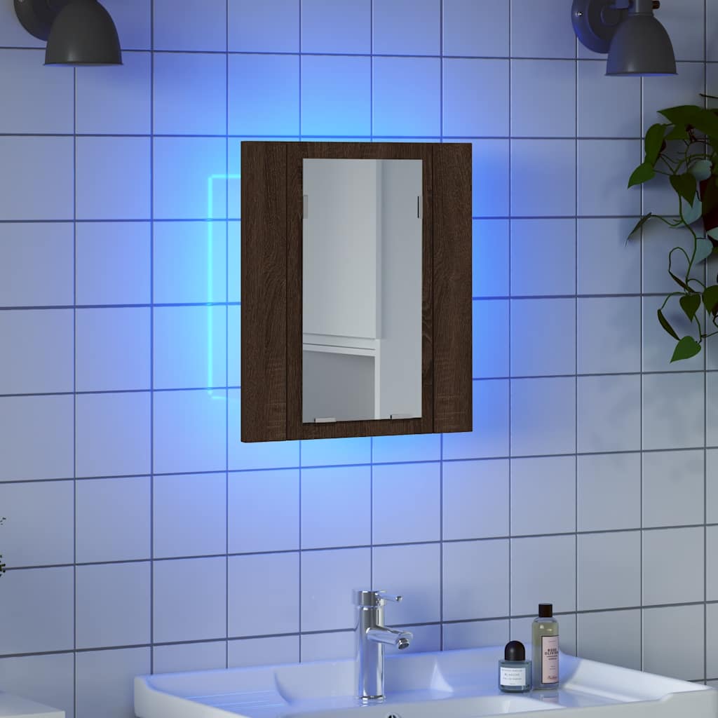 LED kupaonski ormarić s ogledalom boja hrasta 40x12x45cm drveni
