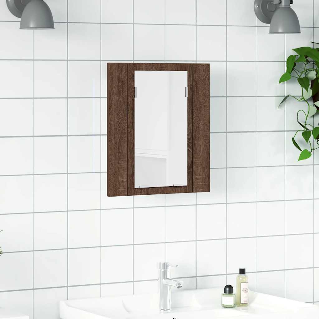 LED kupaonski ormarić s ogledalom boja hrasta 40x12x45cm drveni