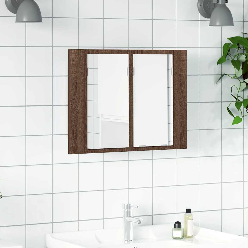 LED ormarić s ogledalom smeđa boja hrasta 60x12x45 cm drveni