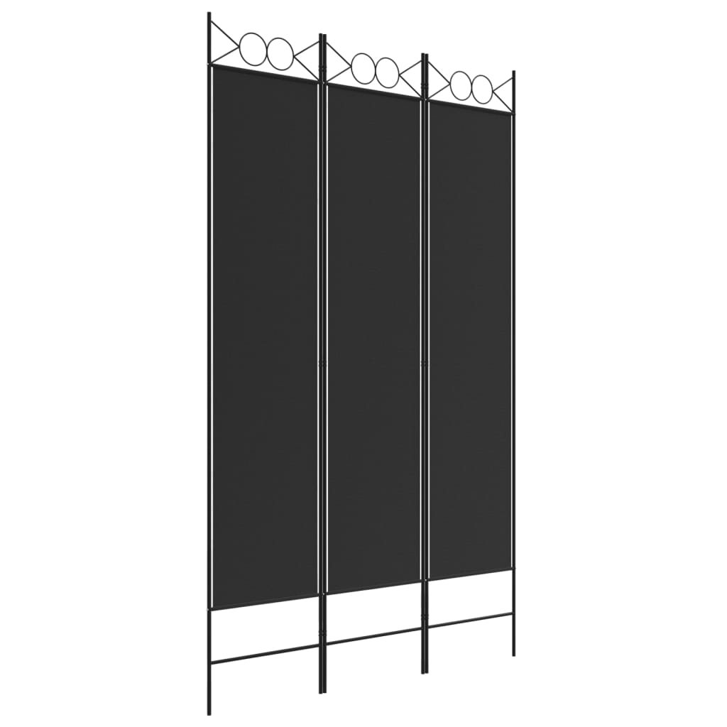 Sobna pregrada s 3 panela crna 120 x 200 cm od tkanine