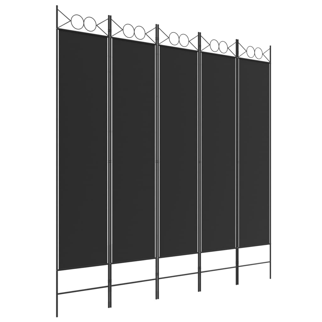 Sobna pregrada s 5 panela crna 200 x 200 cm od tkanine