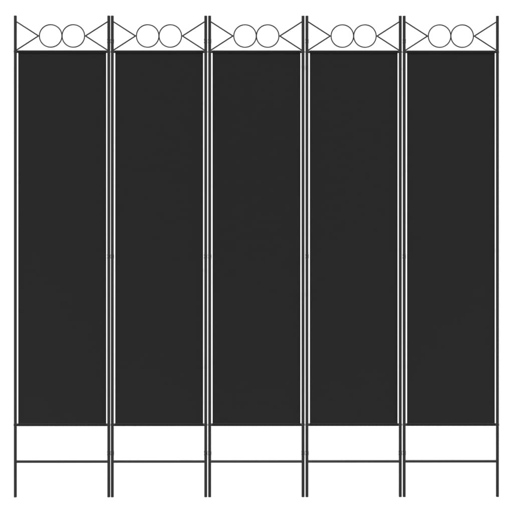 Sobna pregrada s 5 panela crna 200 x 200 cm od tkanine