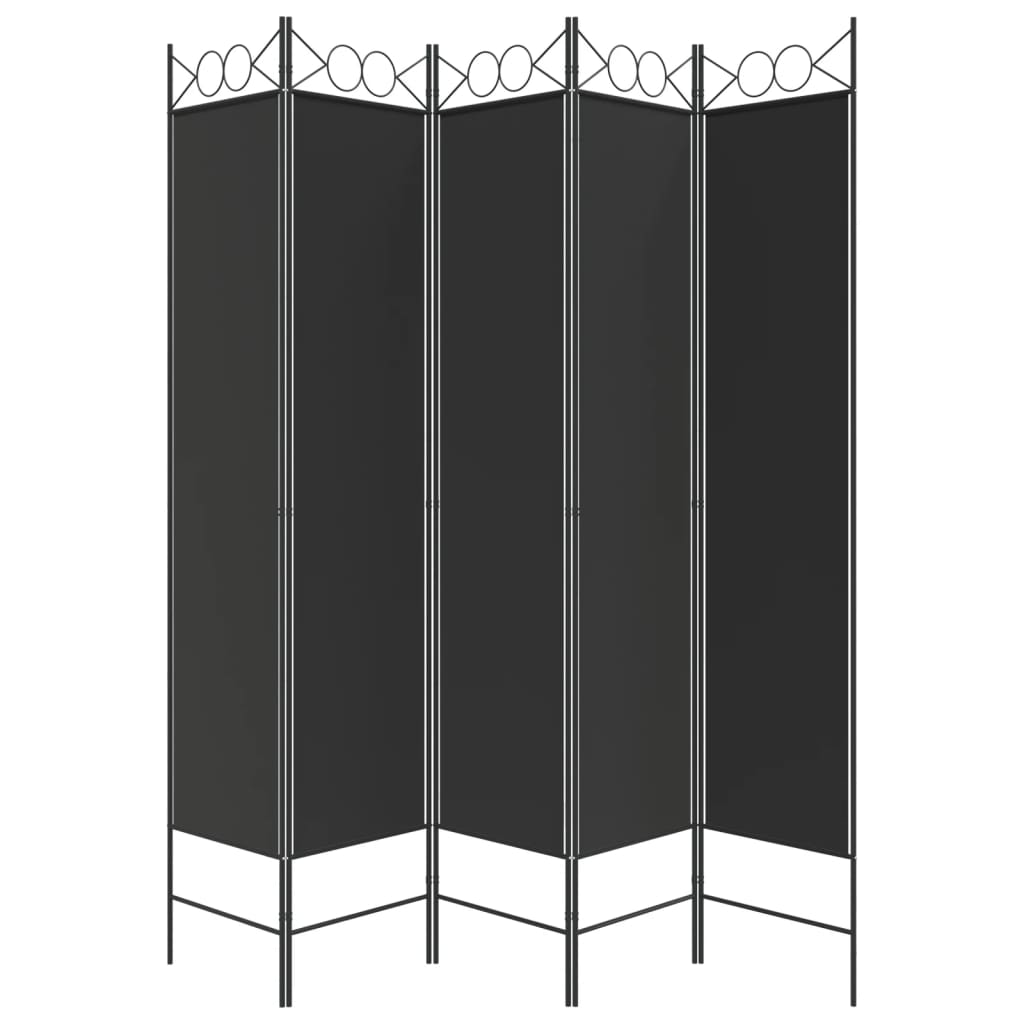 Sobna pregrada s 5 panela crna 200 x 200 cm od tkanine