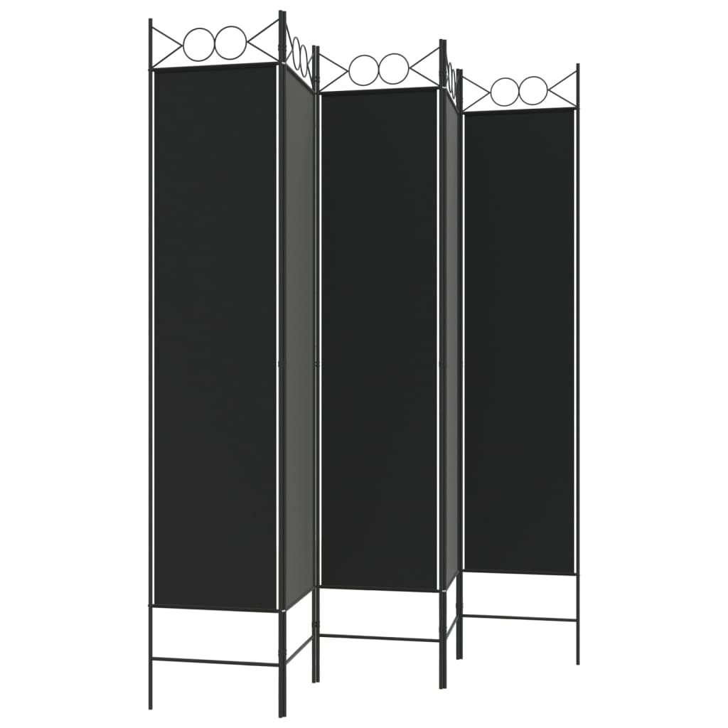 Sobna pregrada s 5 panela crna 200 x 200 cm od tkanine