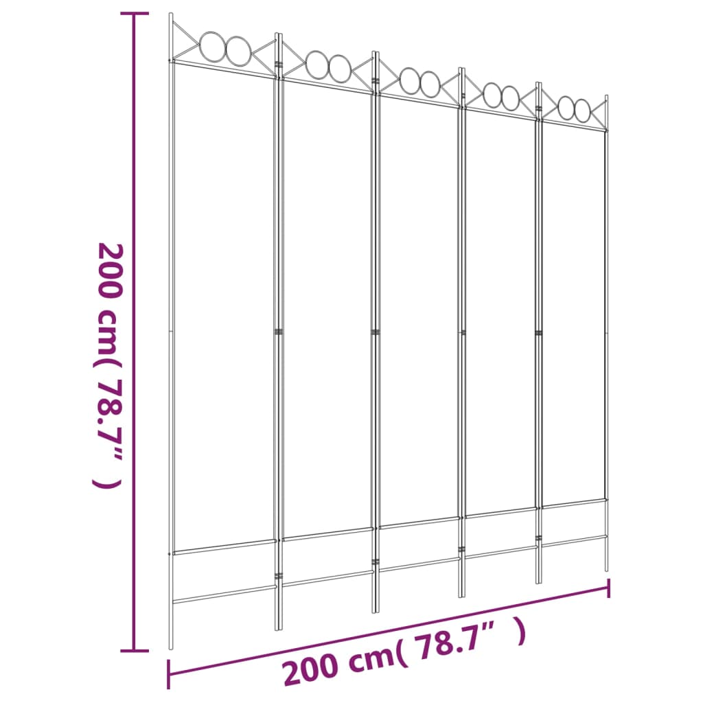 Sobna pregrada s 5 panela crna 200 x 200 cm od tkanine