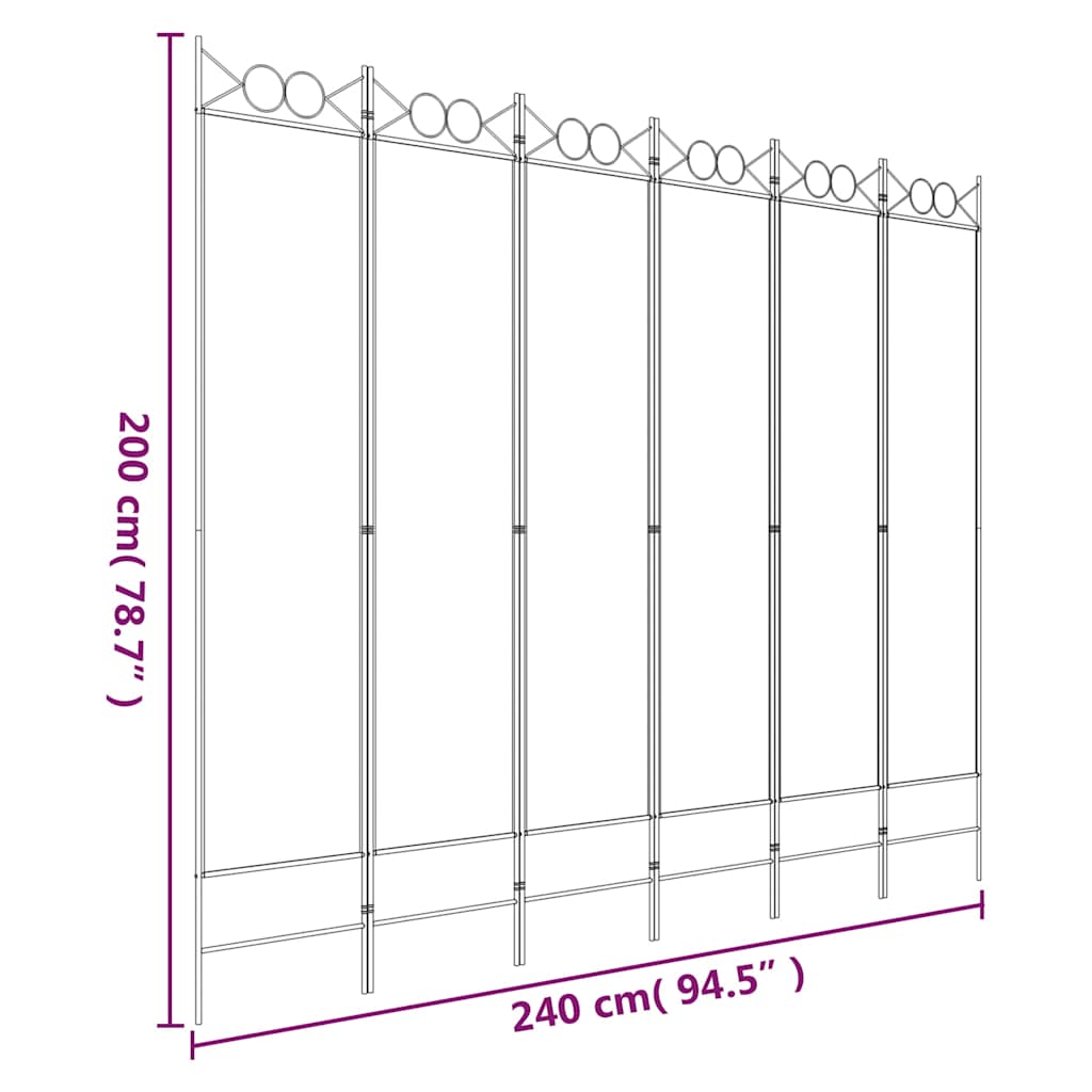 Sobna pregrada s 6 panela crna 240x200 cm od tkanine