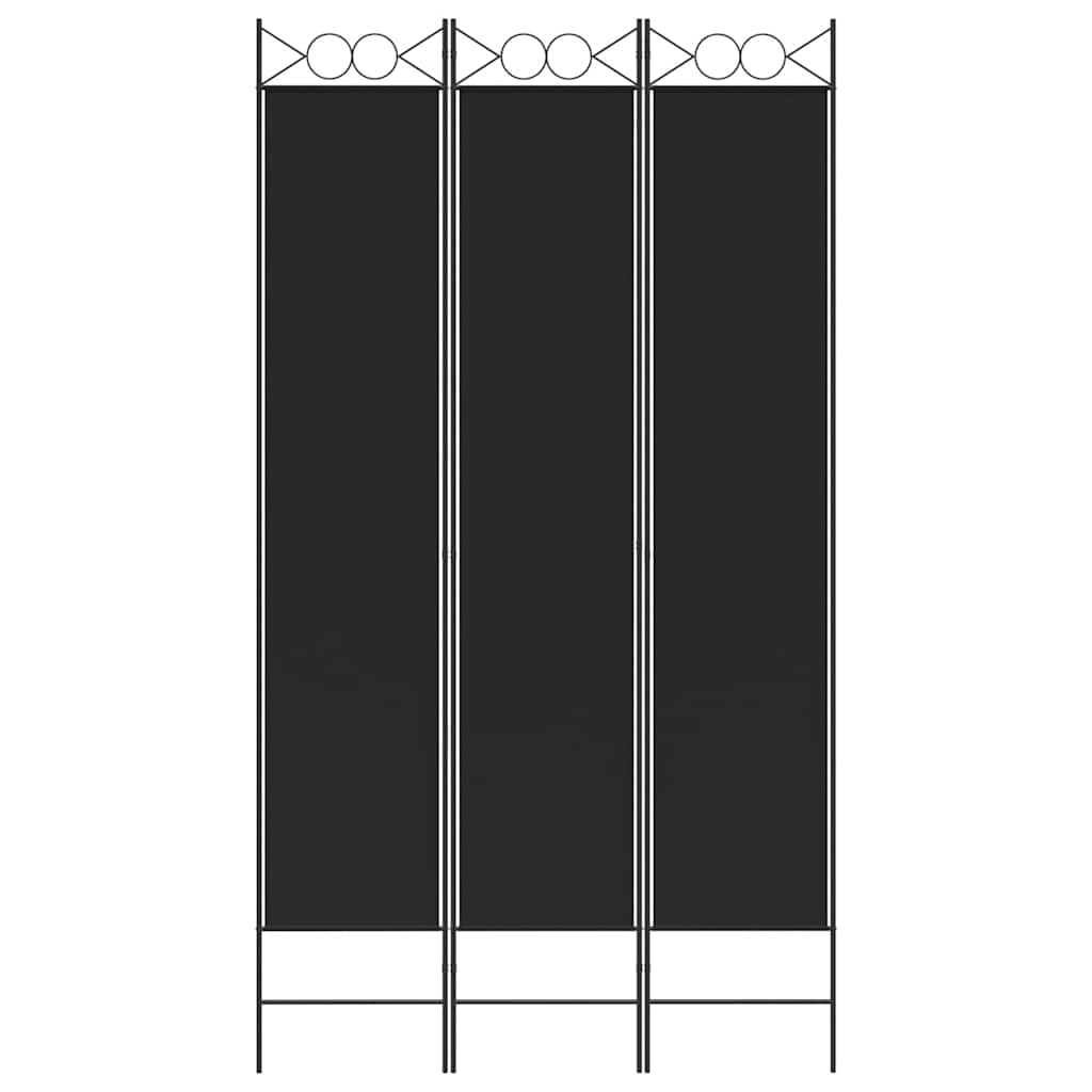 Sobna pregrada s 3 panela crna 120x220 cm od tkanine