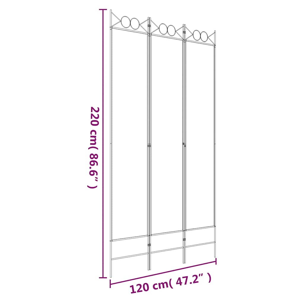 Sobna pregrada s 3 panela crna 120x220 cm od tkanine