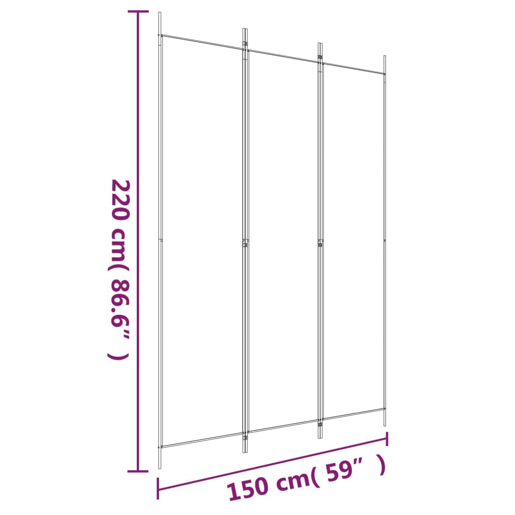 Sobna pregrada s 3 panela bijela 150 x 220 cm od tkanine