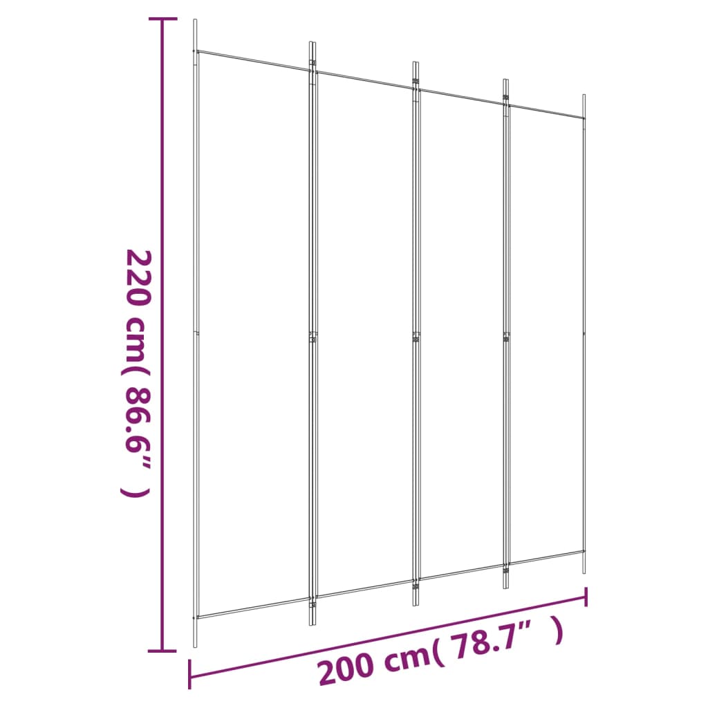 Sobna pregrada s 4 panela antracit 200 x 220 cm od tkanine