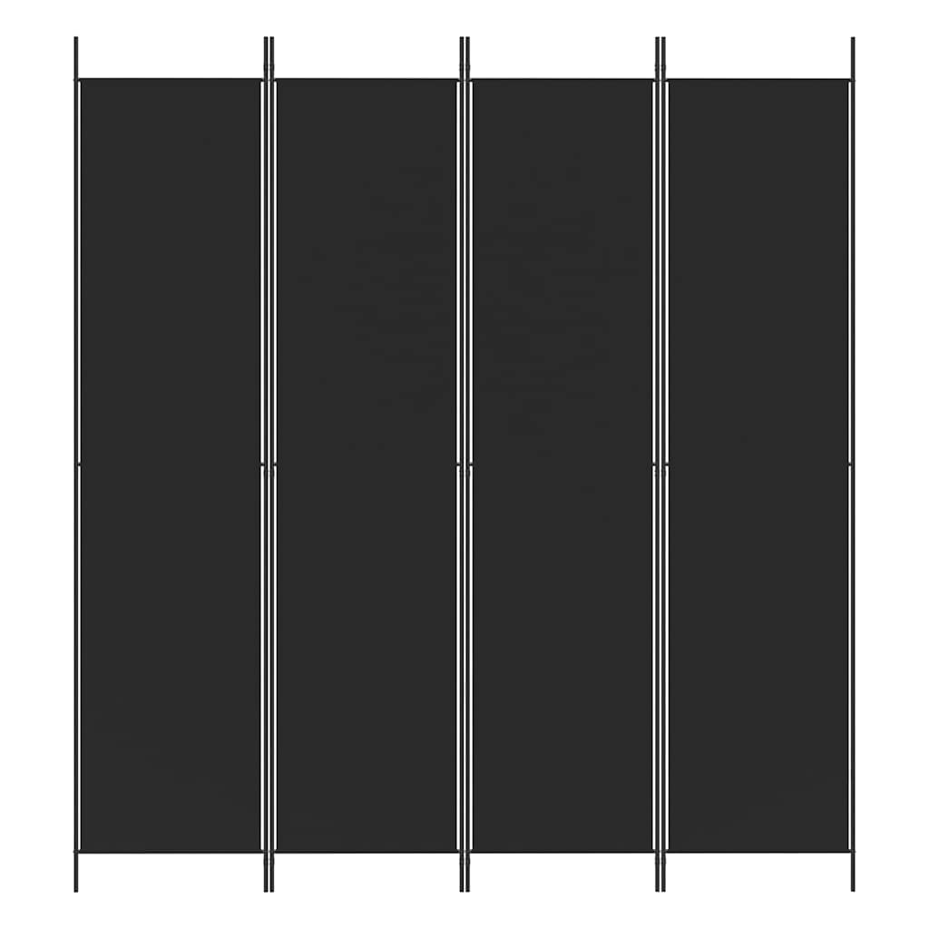 Sobna pregrada s 4 panela crna 200 x 220 cm od tkanine