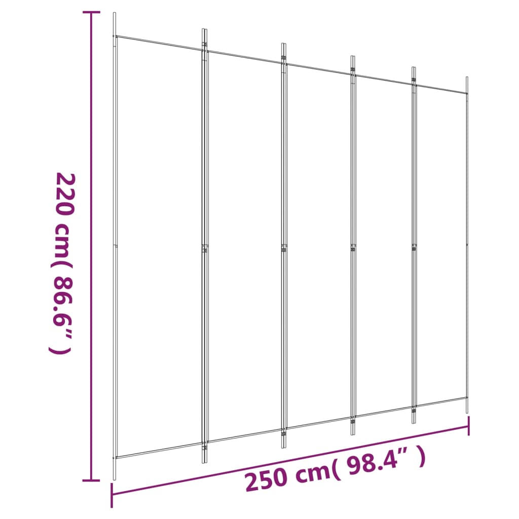 Sobna pregrada s 5 panela smeđa 250x220 cm od tkanine