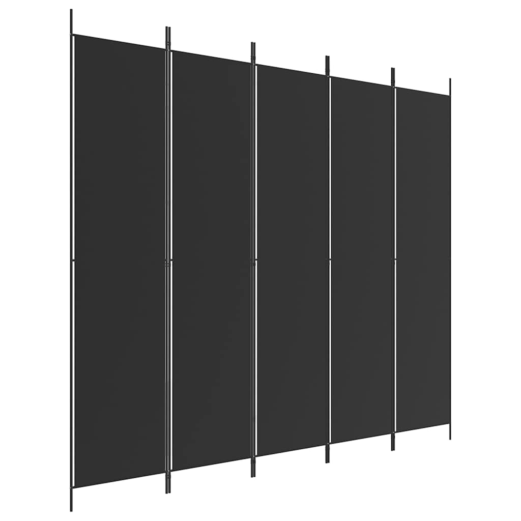 Sobna pregrada s 5 panela crna 250 x 220 cm od tkanine