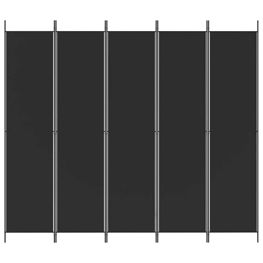 Sobna pregrada s 5 panela crna 250 x 220 cm od tkanine
