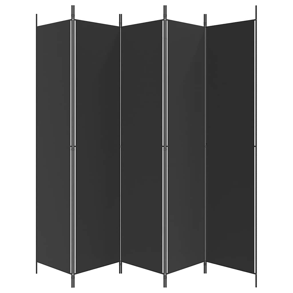 Sobna pregrada s 5 panela crna 250 x 220 cm od tkanine