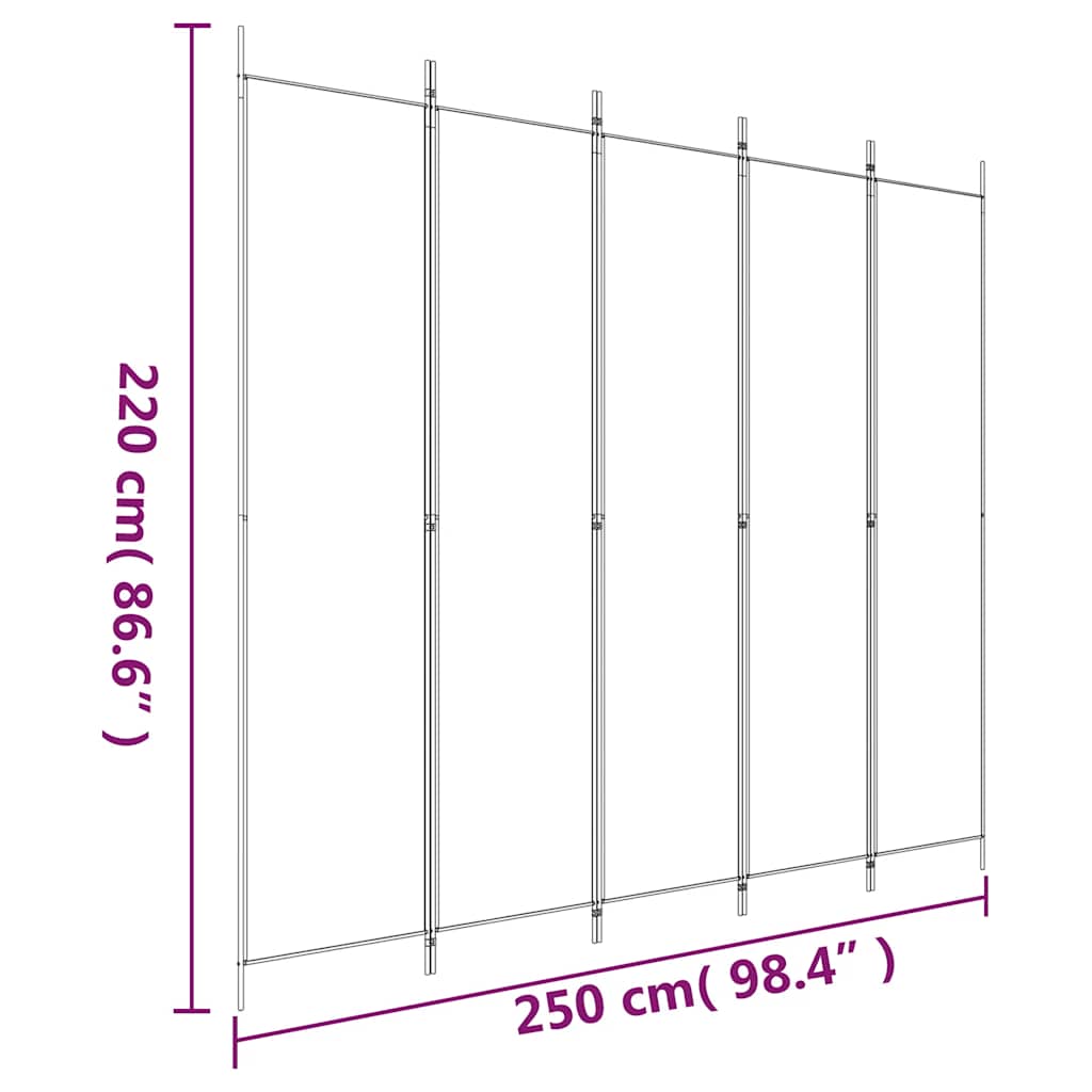 Sobna pregrada s 5 panela crna 250 x 220 cm od tkanine