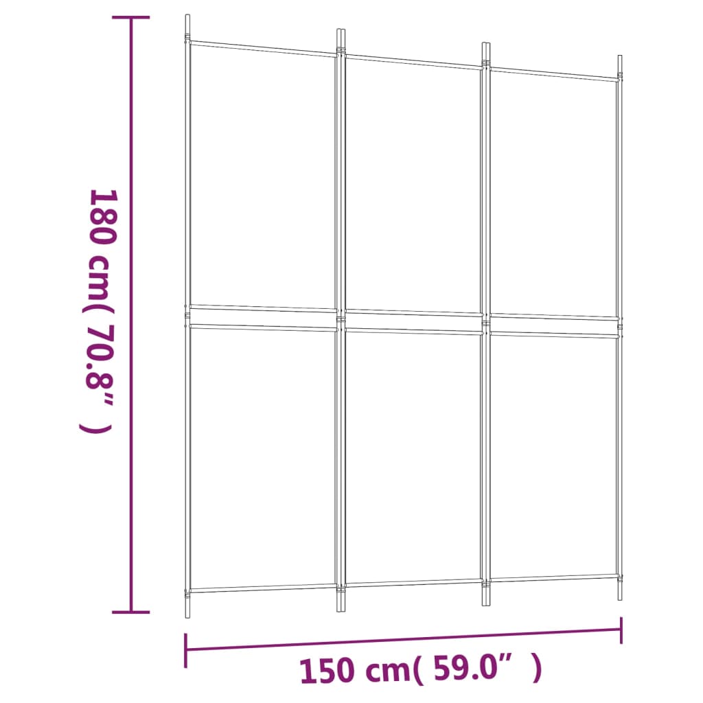 Sobna pregrada s 3 panela smeđa 150x180 cm od tkanine