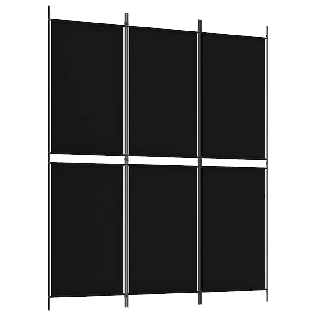 Sobna pregrada s 3 panela crna 150 x 180 cm od tkanine
