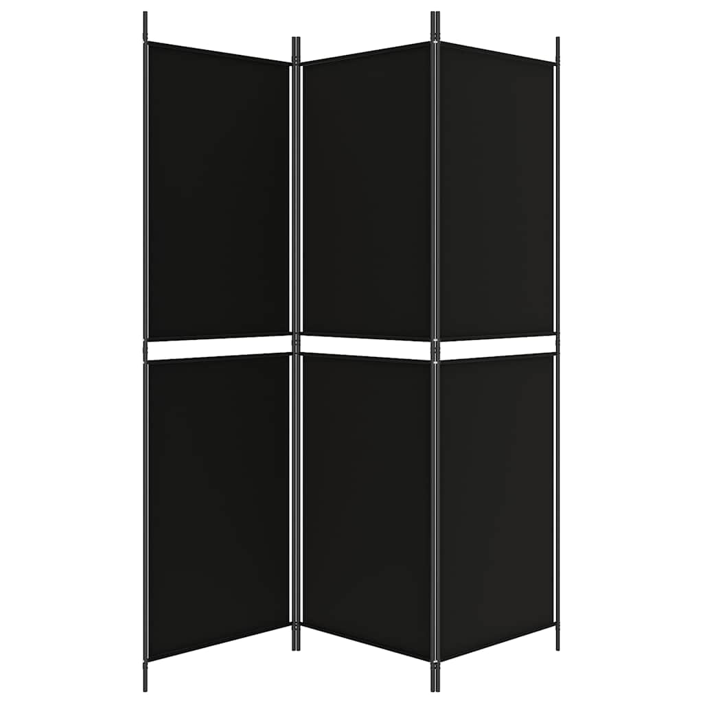 Sobna pregrada s 3 panela crna 150 x 180 cm od tkanine