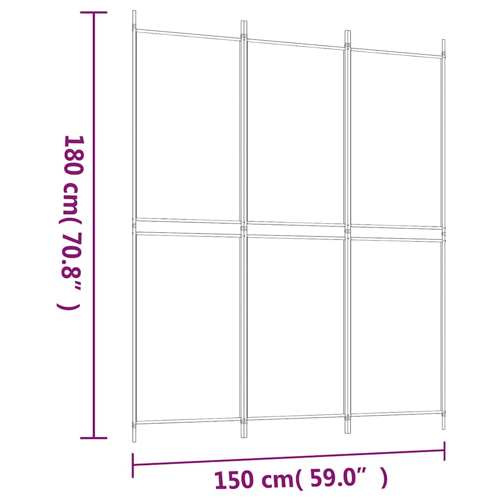 Sobna pregrada s 3 panela crna 150 x 180 cm od tkanine
