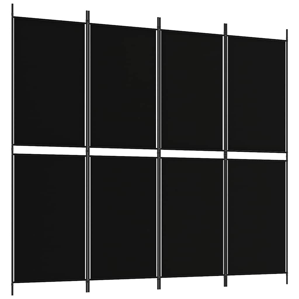 Sobna pregrada s 4 panela crna 200 x 180 cm od tkanine
