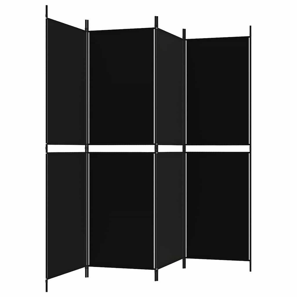 Sobna pregrada s 4 panela crna 200 x 180 cm od tkanine