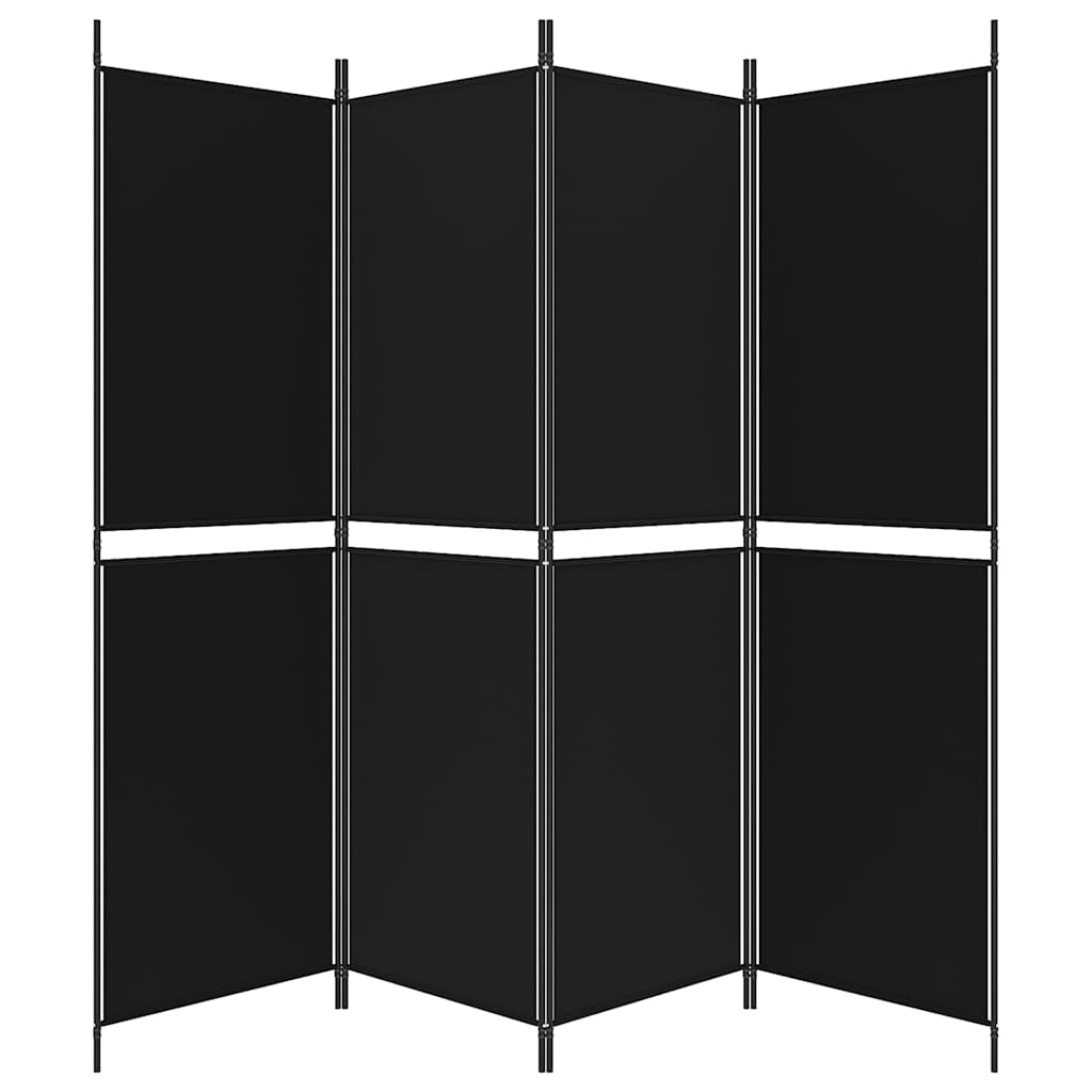 Sobna pregrada s 4 panela crna 200 x 180 cm od tkanine