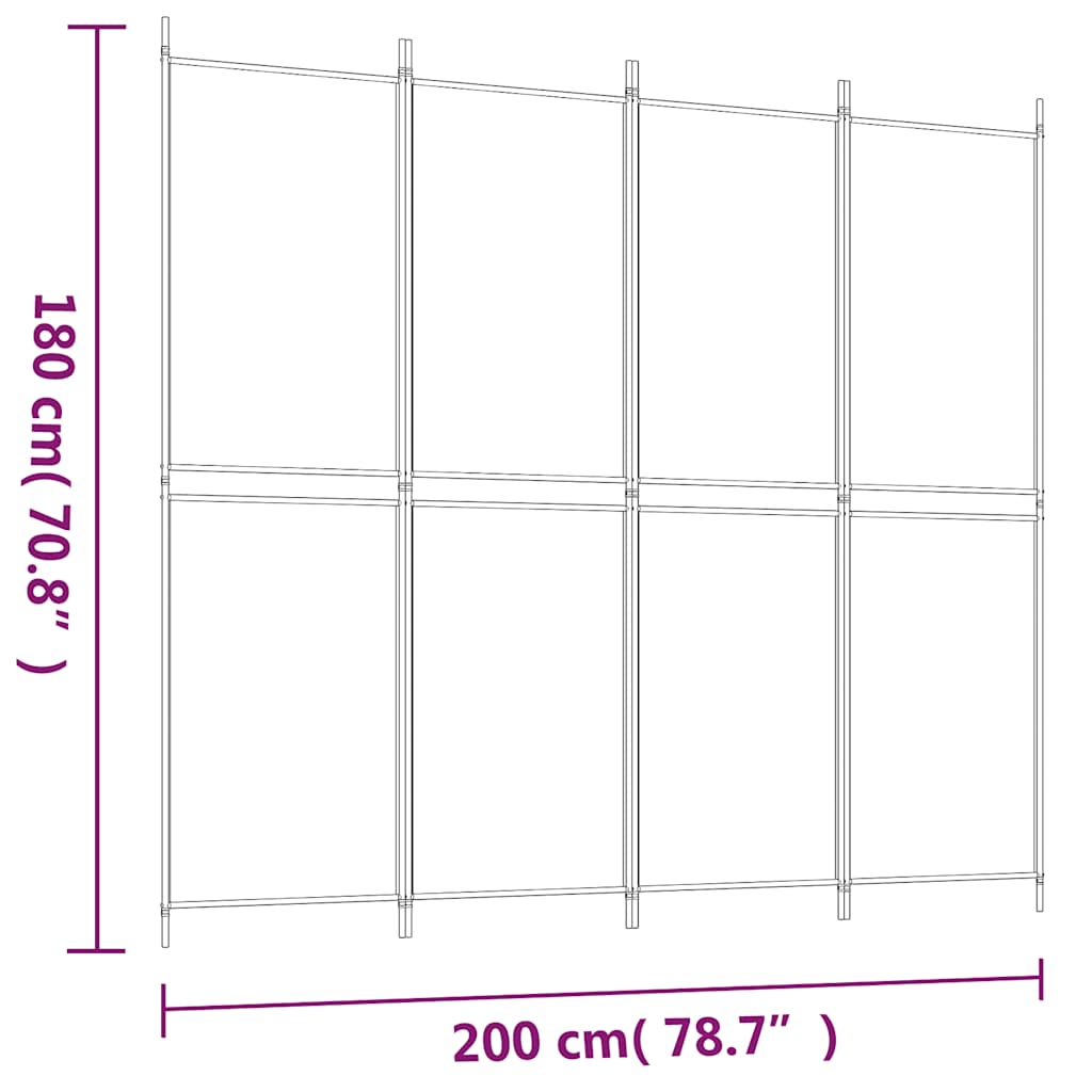 Sobna pregrada s 4 panela crna 200 x 180 cm od tkanine