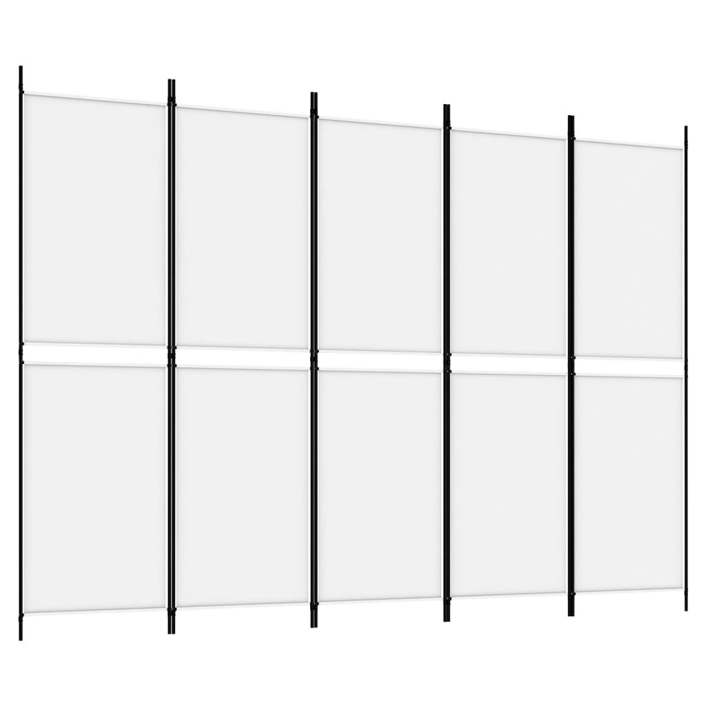 Sobna pregrada s 5 panela bijela 250 x 180 cm od tkanine