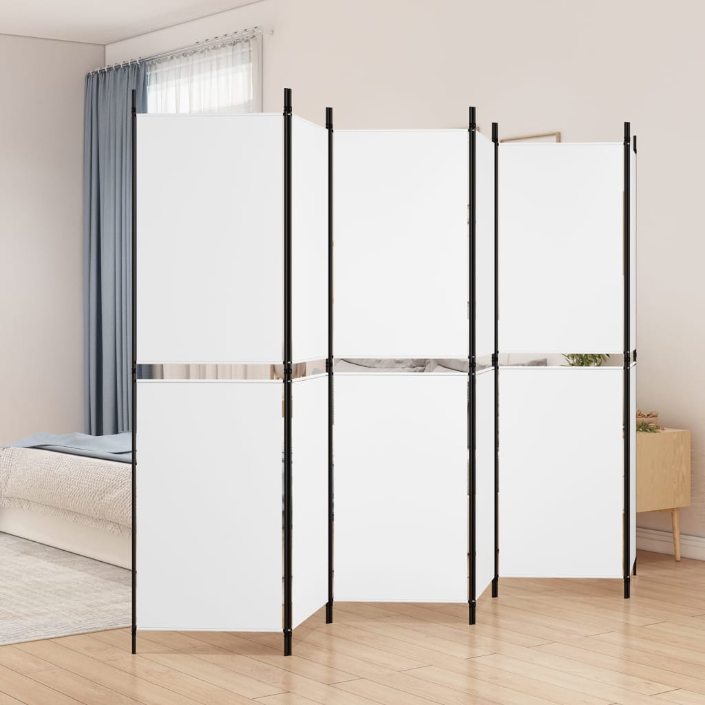 Sobna pregrada s 6 panela bijela 300 x 180 cm od tkanine