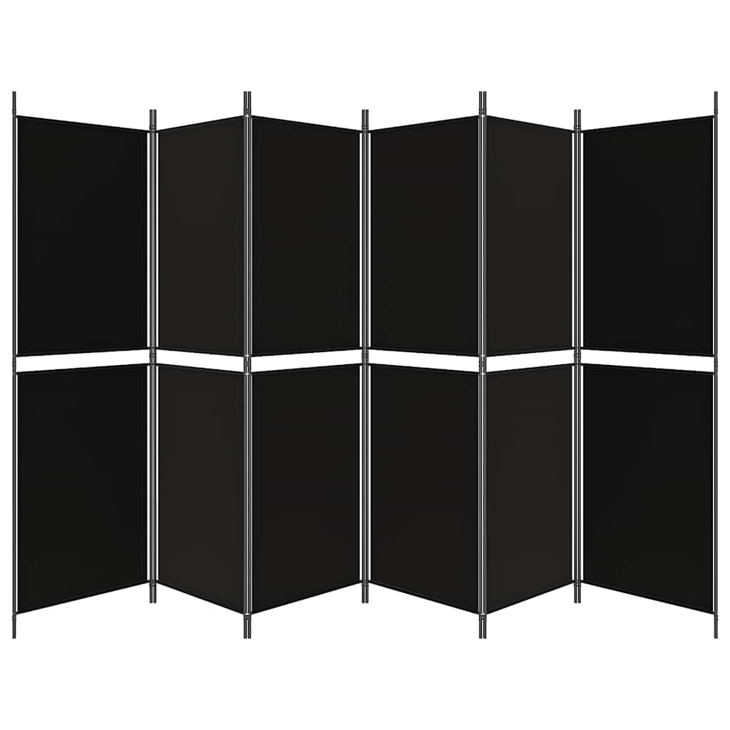 Sobna pregrada s 6 panela crna 300 x 180 cm od tkanine