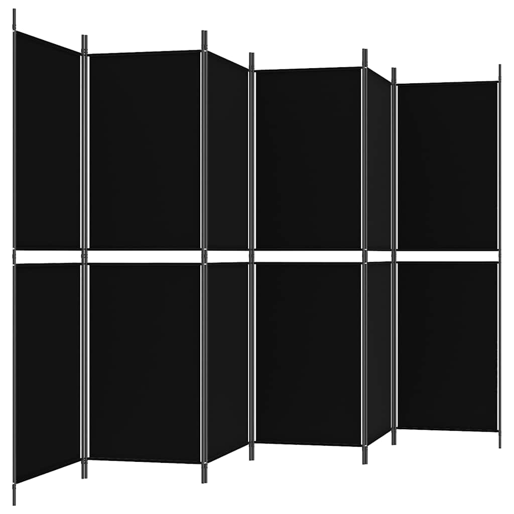 Sobna pregrada s 6 panela crna 300 x 180 cm od tkanine