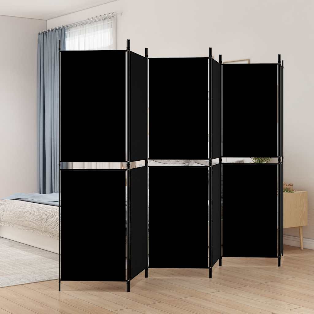 Sobna pregrada s 6 panela crna 300 x 180 cm od tkanine