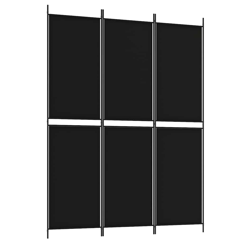 Sobna pregrada s 3 panela crna 150 x 200 cm od tkanine
