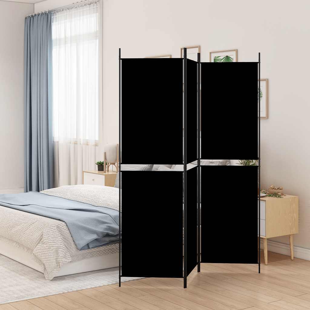 Sobna pregrada s 3 panela crna 150 x 200 cm od tkanine