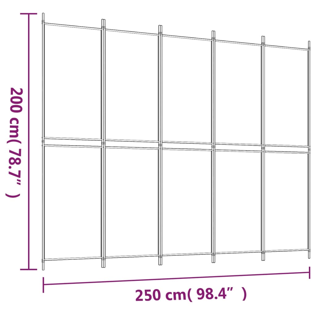 Sobna pregrada s 5 panela bijela 250 x 200 cm od tkanine