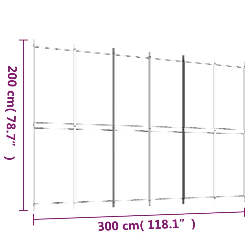 Sobna pregrada s 6 panela bijela 300x200 cm od tkanine