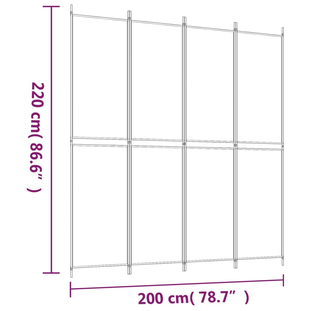 Sobna pregrada s 4 panela bijela 200 x 220 cm od tkanine