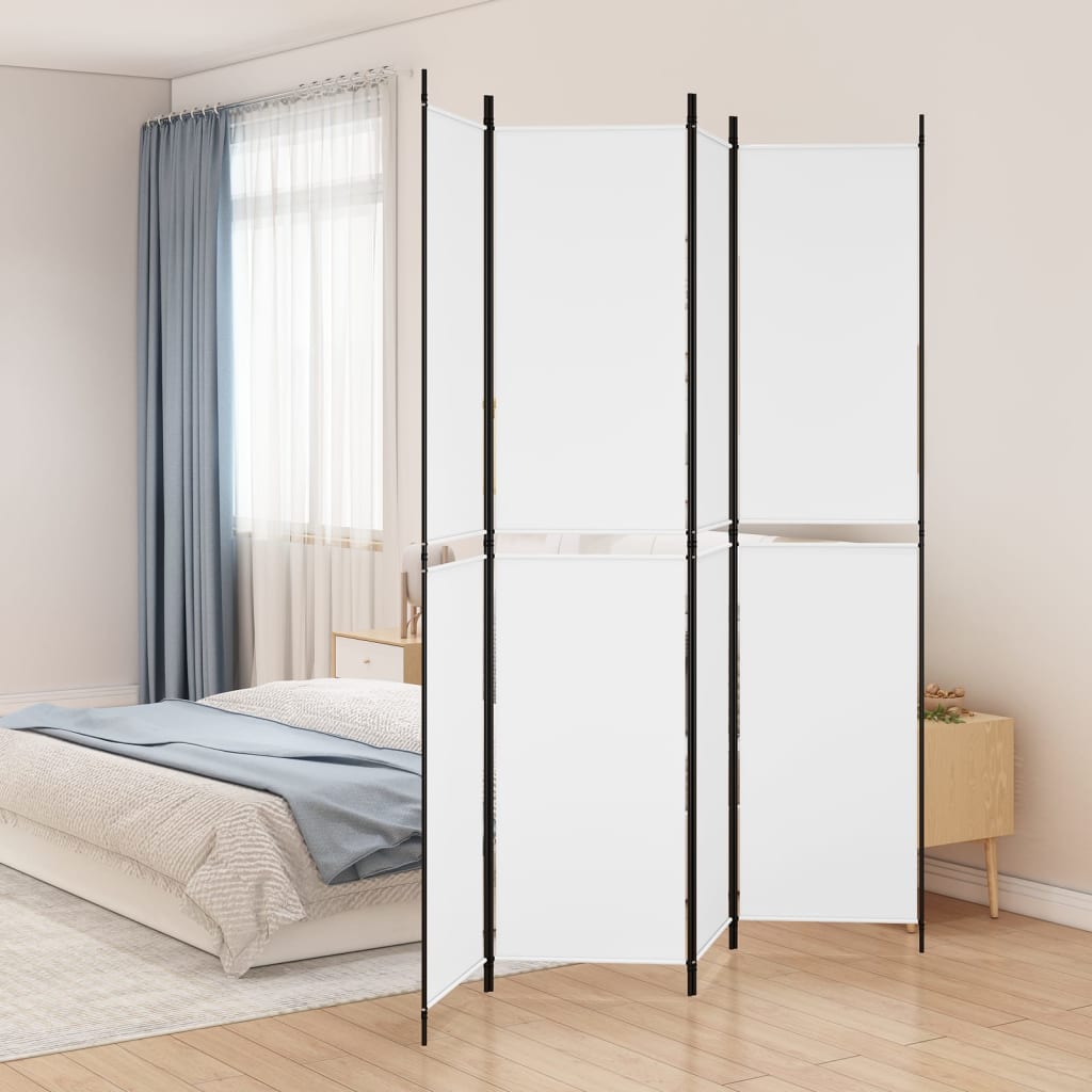 Sobna pregrada s 4 panela bijela 200 x 220 cm od tkanine