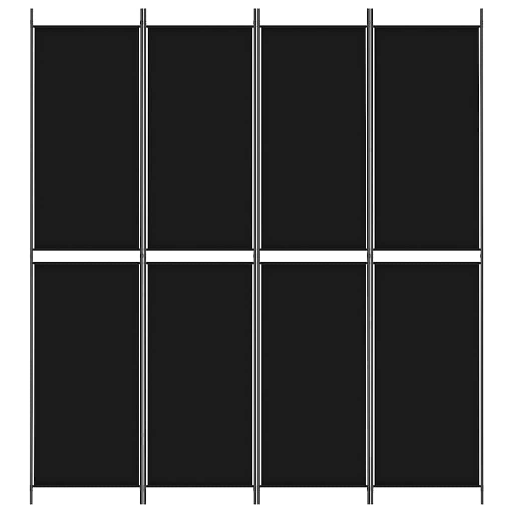 Sobna pregrada s 4 panela crna 200 x 220 cm od tkanine