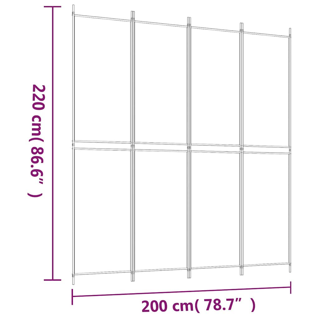 Sobna pregrada s 4 panela crna 200 x 220 cm od tkanine