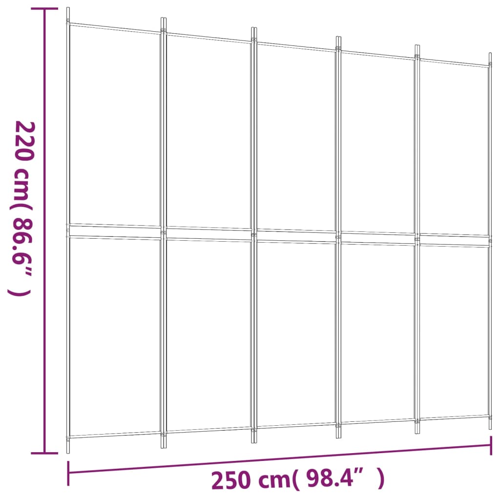 Sobna pregrada s 5 panela smeđa 250x220 cm od tkanine