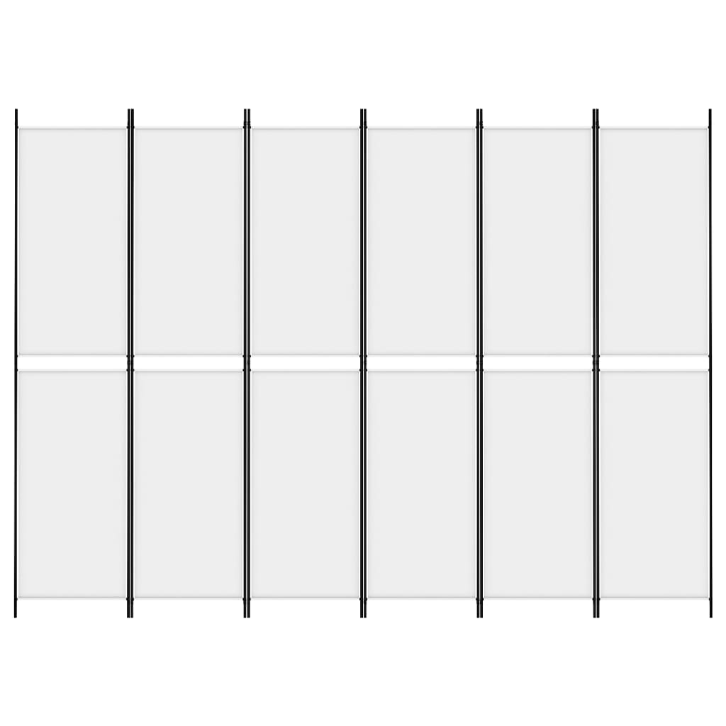 Sobna pregrada s 6 panela bijela 300 x 220 cm od tkanine