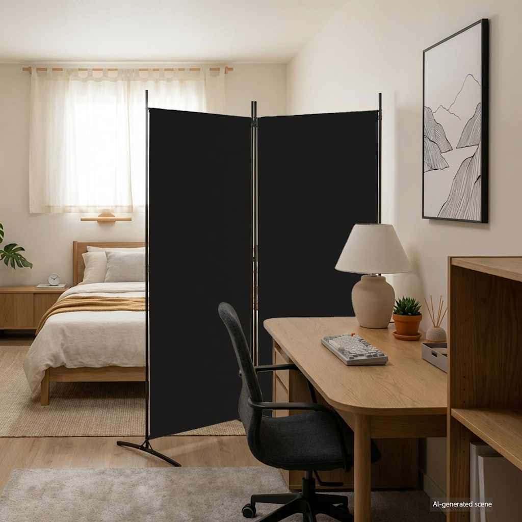 Sobna pregrada s 2 panela crna 175 x 180 cm od tkanine