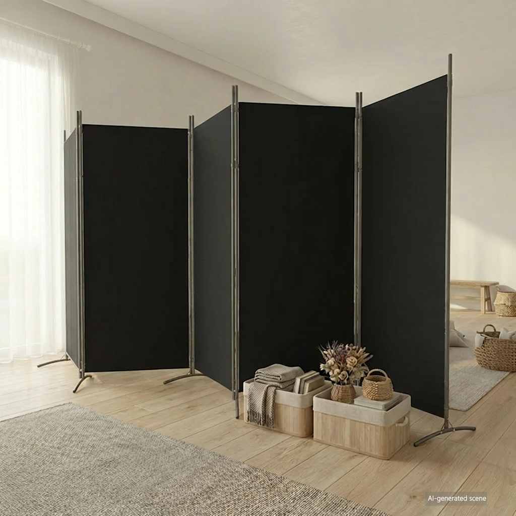 Sobna pregrada s 5 panela crna 433x180 cm od tkanine