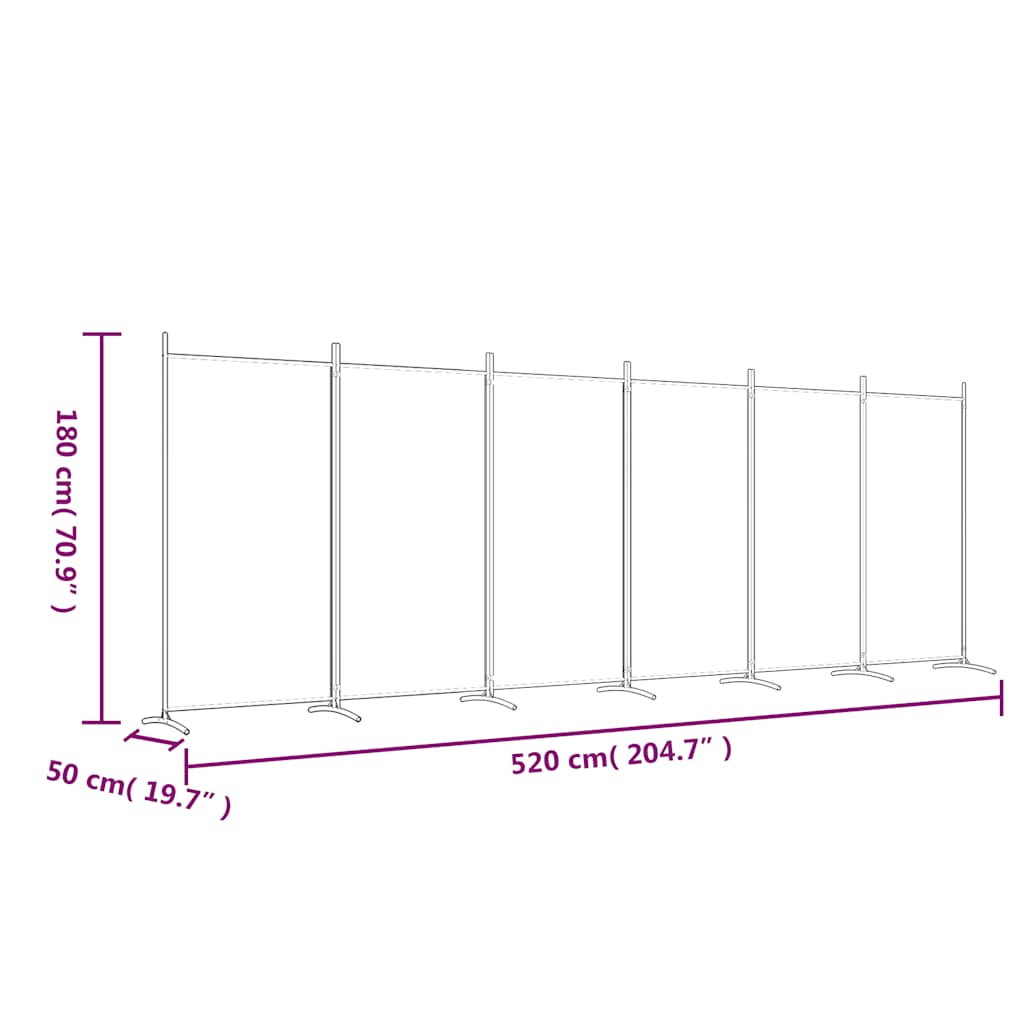 Sobna pregrada s 6 panela crna 520x180 cm od tkanine