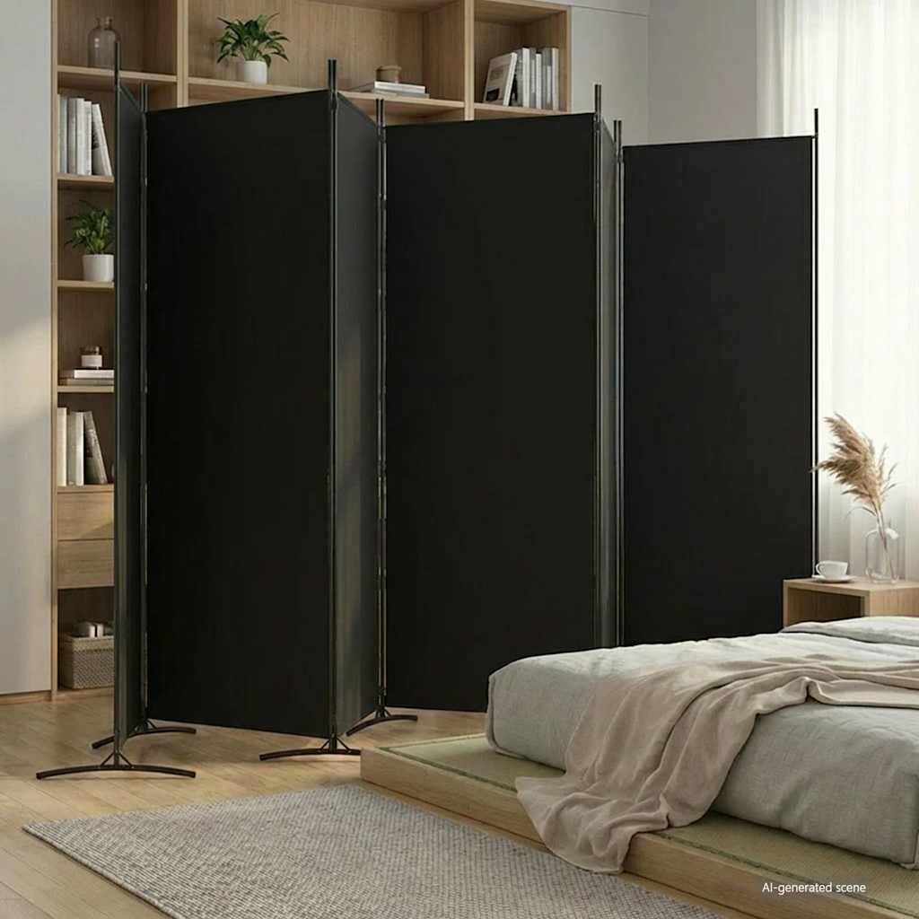Sobna pregrada s 6 panela crna 520x180 cm od tkanine