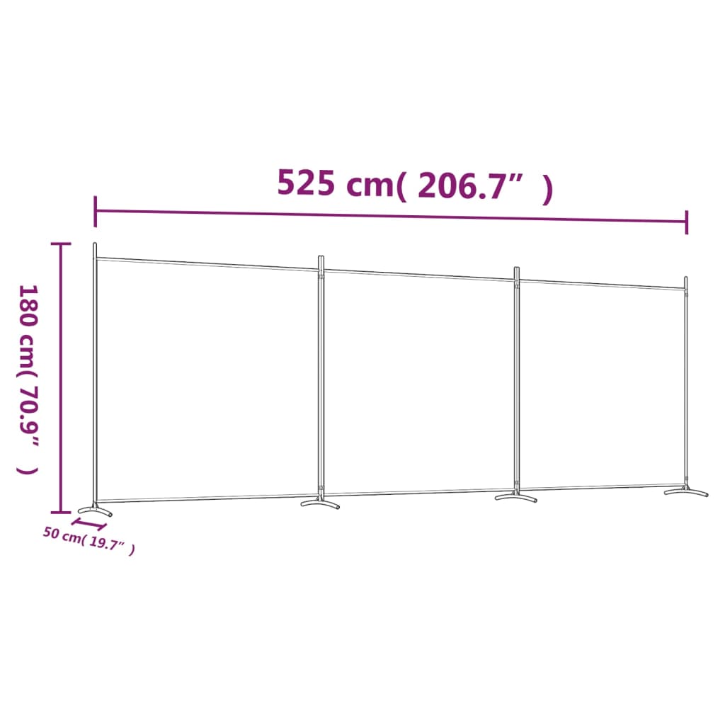 Sobna pregrada s 3 panela bijela 525 x 180 cm od tkanine